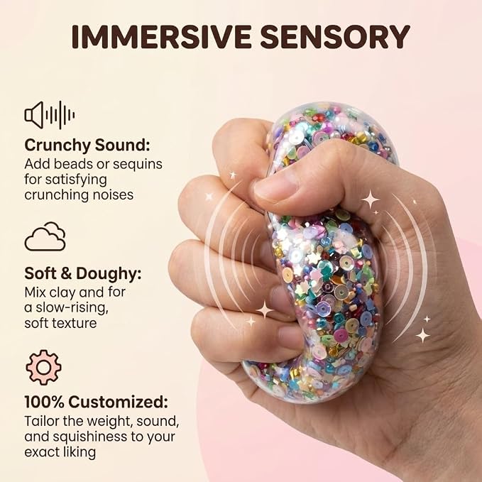 DIY Squishy Making Kit, Stress Ball Kit with Crunchy Fillers, ASMR Toy | Reusable Silicone Balls • Customizable FillersMix Colors & Textures • Creative Craft Activity • Endless Creative Combinations