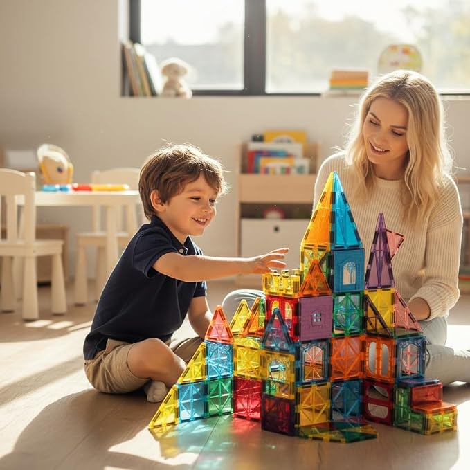 Anbalulu Magnetic Tiles 100PCS with 2 Cars, Set for Kids Ages 3-9 | STEM Educational Construction Building Blocks, Magnetic Construction Toy Gifts for Toddlers