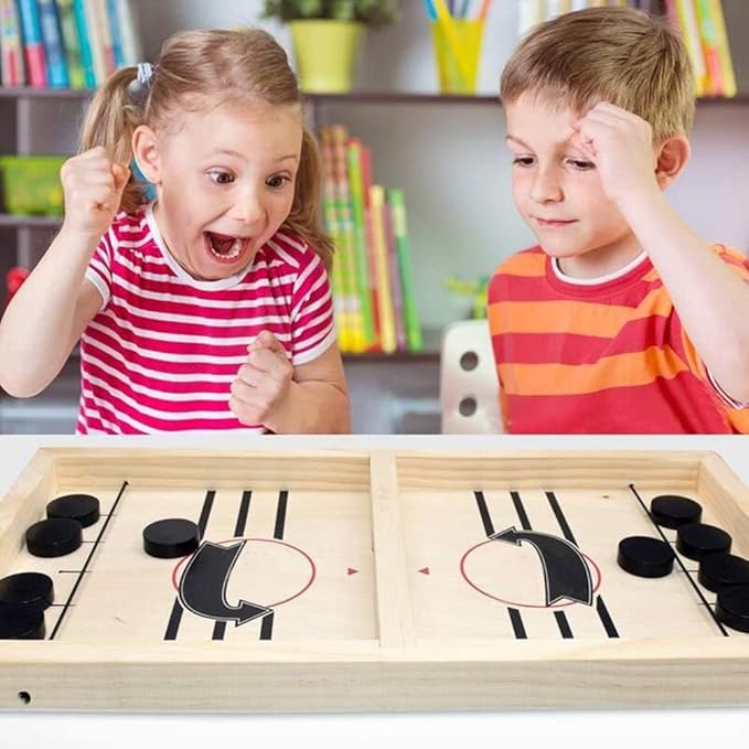 moopok Fast Sling Puck Game - Fast Action Super Foosball Table Desktop Battle Slingshot Wooden Air Hockey Board Game -Guaranteed Fun for Family Game Night or Friends Party