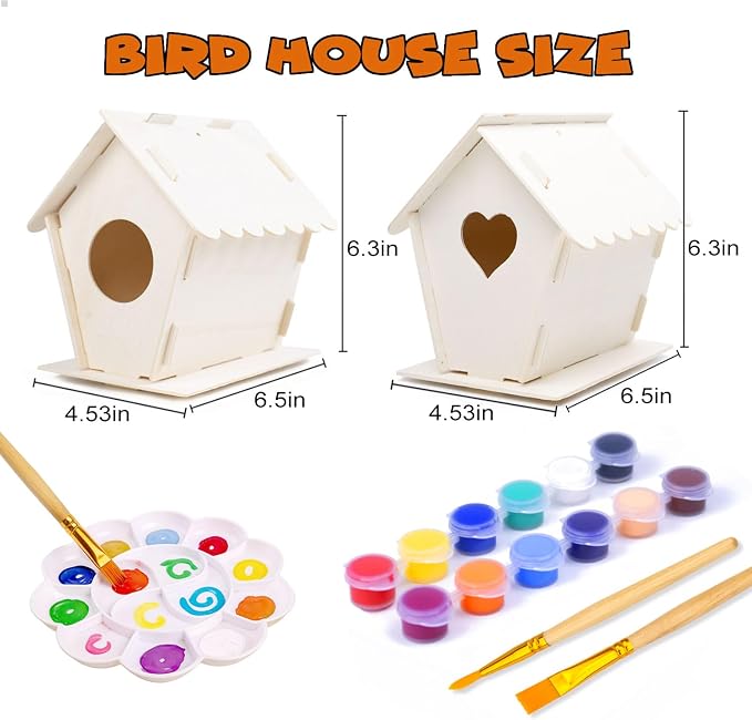 hapray 2 Pack Bird House Kits for Kids, DIY Birdhouse Kit Build and Paint