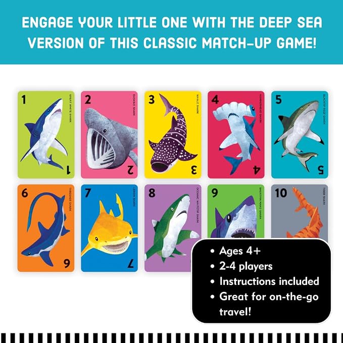 Mudpuppy - Go Shark! Card Games for Kids | Ages 4+, Kids Version of Go Fish, Ideal for 3-4 Players, Shark Themed, Family Fun, Screen-Free Play, Recycled Paper