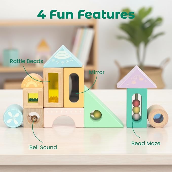 Fun with Sounds Wooden Discovery Blocks for Toddlers with Acoustic Sounds, Toddler Toys for Preschool Learning Activities (Green)