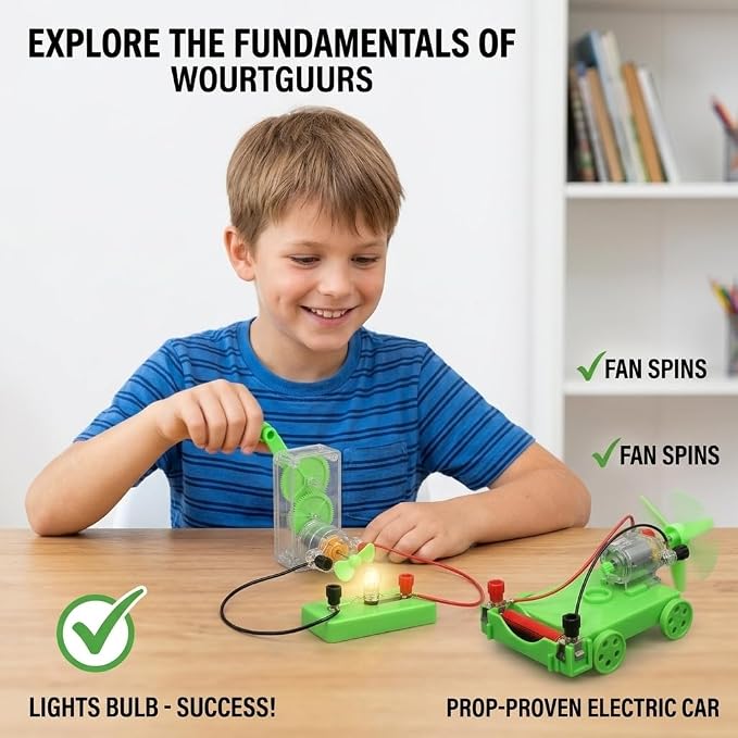 Physics Science Lab Learning Circuit kit, Electricity Experiment Set,DIY DC Electrical Motor Model Wind Powered Carts Building Circuits for Kids Junior Senior High School Students (1 Set)