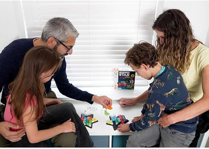 The Happy Puzzle Company The Genius Star | Toy of The Year Award Winning Family Board Game | 165,888 Possible Puzzles | Filling in Colored Shapes | Blockers to Complete A Star | Golden Star Twist