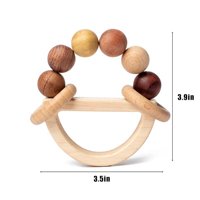 Baby Rattles 0-6 Months, Wooden Toys for Babies 6-12 Months | Montessori Wood Color Baby Rings for Newborn 0 3 6 12 Month, Sensory Development, Toddler Toys