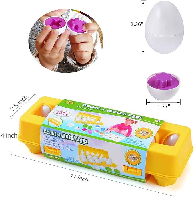 JUNBESTN Easter Matching Eggs Connect Eggs Parlour Games Toys Gifts for 2 3 Years Old Kids Toddler Baby Girls Boys Shape Color