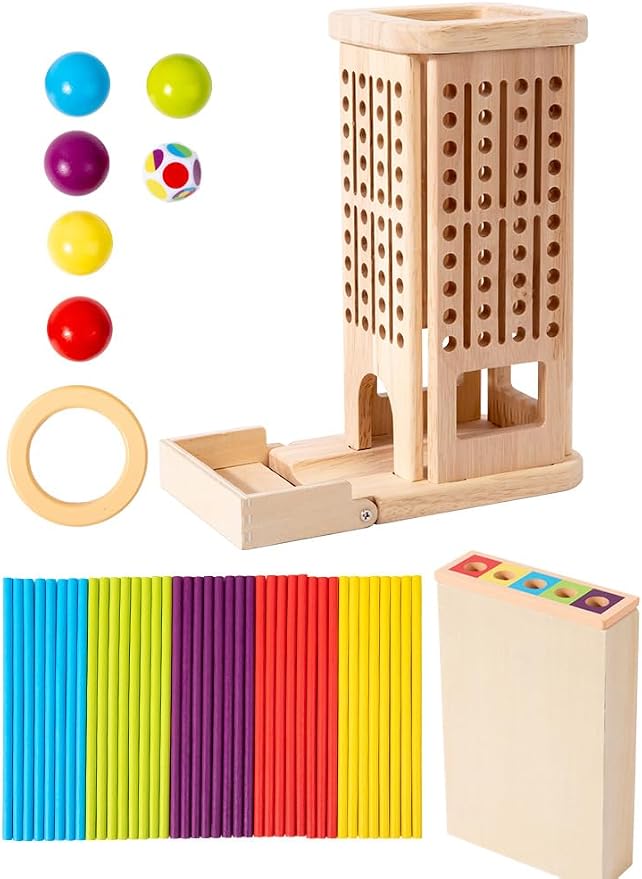 Montessori Game Wooden Board Game, 40 Colorful Wooden Sticks Dice Game Math Educational Toys for 3 4 5 6 Years Old,Math Educational, Fine Motor Skill Toy for Girls Boys, Gift for Kids