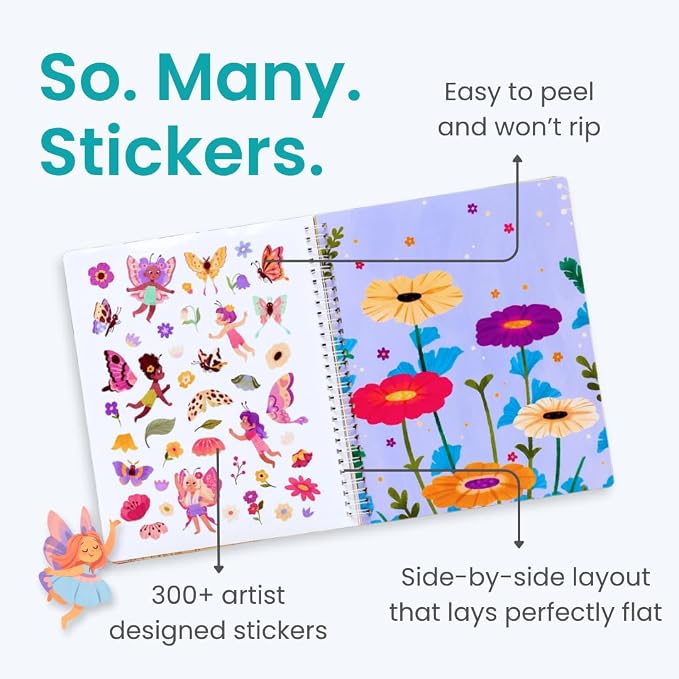 Cupkin Fairies in The Garden Coloring & Sticker Book | 300+ Stickers | Spiral-bound kids craft format with 8 scenes, 8 art pages, side-by-side viewing, and an easy-peel design for ages 2–8