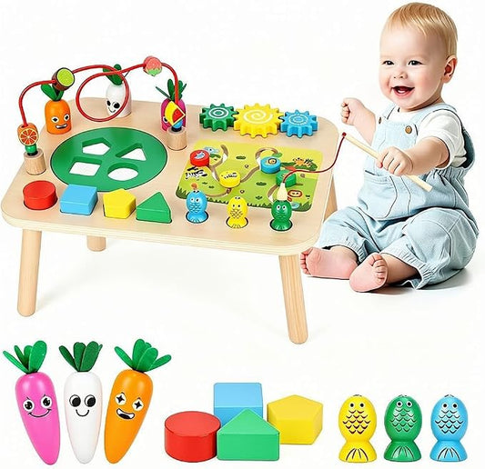 Activity Table, Montessori Toys for 1 2 Year Old Girls Boy Gifts, 7 in 1 Wooden Sensory Play Table for Toddler 1 2 3, Learning Toys for Baby 12-18 Months 1st Christmas Birthday Gifts
