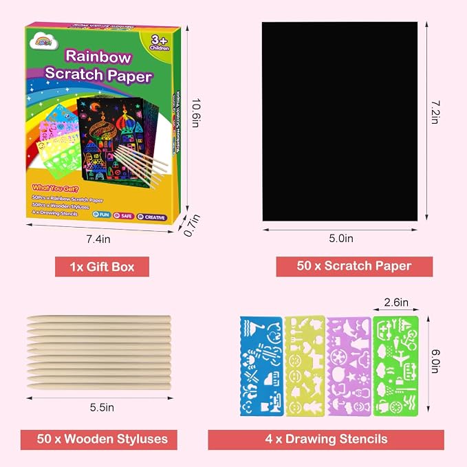 ZMLM Scratch Paper Art Set: 100 Pcs Magic Art Craft Kid Return Gifts Scratch Paper Supplies Toddler Preschool Learning Toys for Age 3 4 5 6 7 8 Girls Boys Birthday Activities Party Favors