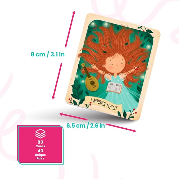 Menique Shine Memory Matching Game – 80 Cards (40 Pairs) with Positive Affirmations for Brave Girls – Motivational & Mindful Matching Game for Confidence and Self-Love