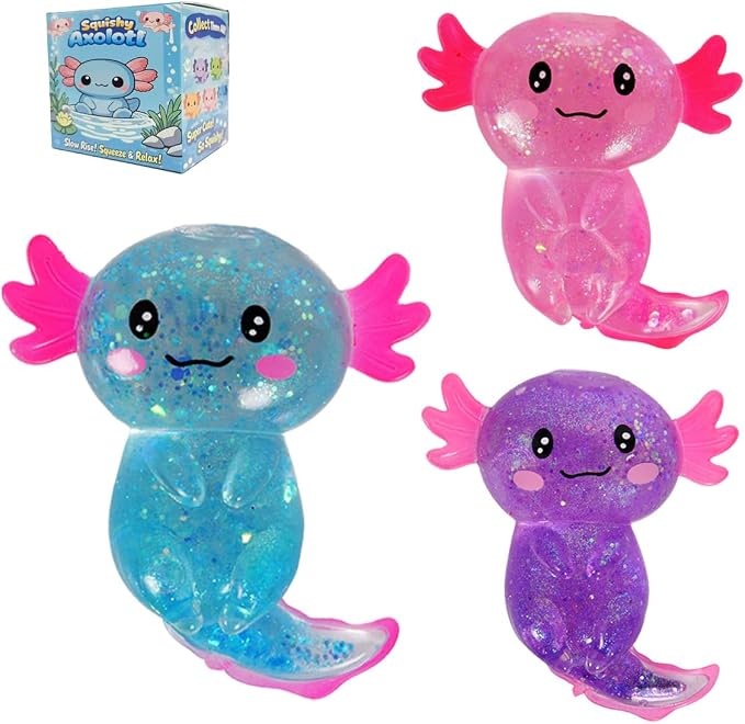 Axolotl Squishy Stress Ball, Soft TPR Slow Rising Squeeze Toy, Cute Axolotl Fidget Toy for Stress Relief, Anxiety Calming Sensory Toy for Kids Adults