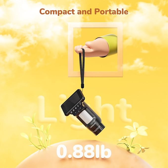 LM013 Digital Microscope for Adults Portable, Kids Handheld Microscope Camera with 2.8" Screen, Coins Magnifier with 8 LED, PC View, 32GB