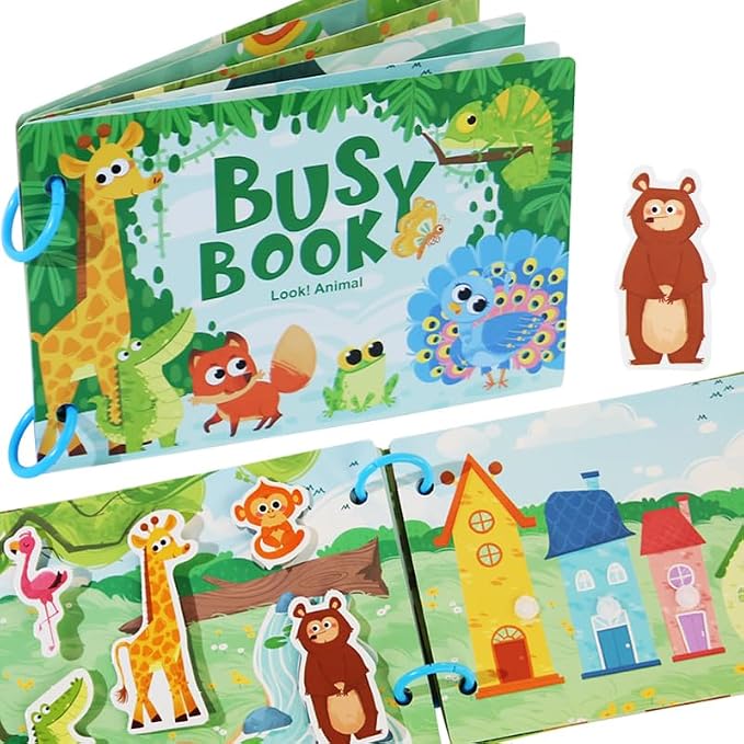 Montessori Busy Book Sorting Toys for Toddlers 2-4, Quiet Book Educational Preschool Learning Activities for Kids, Sensory Fine Motor Matching Games for 3 Year Old Boys Girls Gifts（Green）