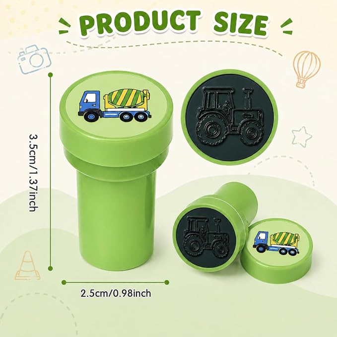 Cinrobiye 24 Pcs Construction Vehicle Stampers Party Favor Set, Cute Building Truck Stamps for Kids Birthday Party, Classroom Rewards, Carnival Prizes, Goody Bag Fillers, Themed Party Supplies
