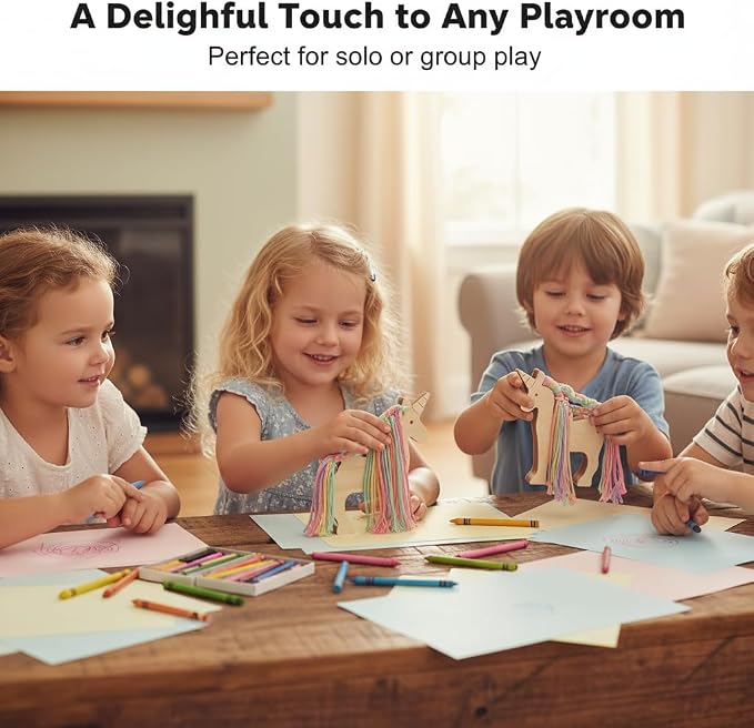 Eray Montessori Wooden Unicorn Lacing Toy for Kids – Safe Non-Toxic DIY Threading Activity with Colorful Cotton Yarn, Fine Motor Skills & Creative Play for Toddlers and Preschoolers