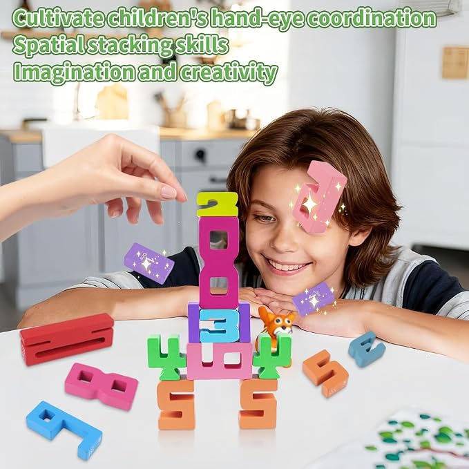 rytopt Wooden Number Building Blocks, 20Pcs Digital Building Blocks from 1 to 10, Easter, Party Favors, Stocking Stuffers, Classroom Must Haves, Back to School Supplies, School Supplies