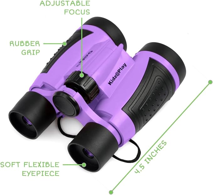 Purple Adventure Kidz Outdoor Exploration Kit | Children's Binoculars with Case, Flashlight, Compass, Fox Whistle, Magnifying Glass, Backpack