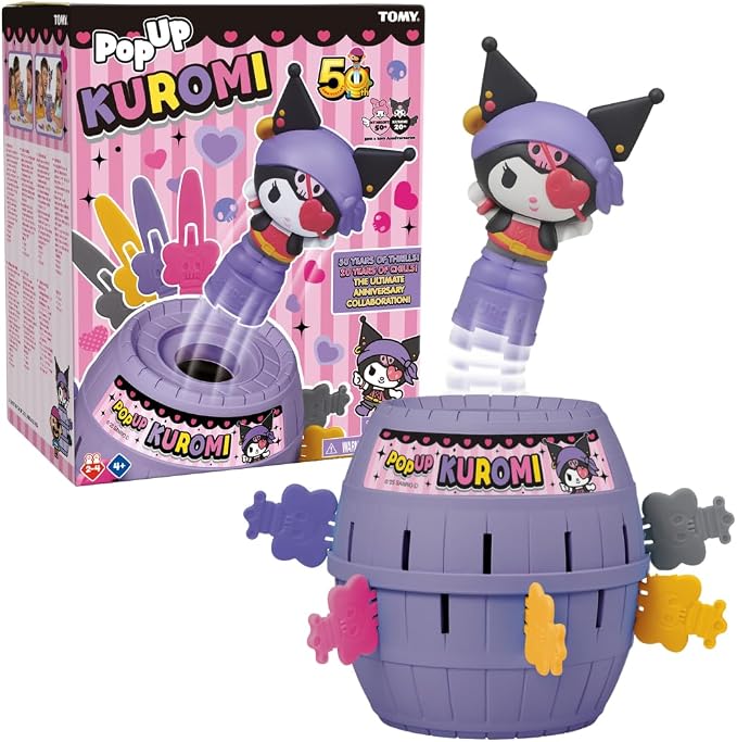 TOMY Pop Up Kuromi Game - Fast-Paced Surprise Action Game with Pop-Up Figure – Officially Licensed Kuromi from Sanrio - 2–4 Players - Ages 4+
