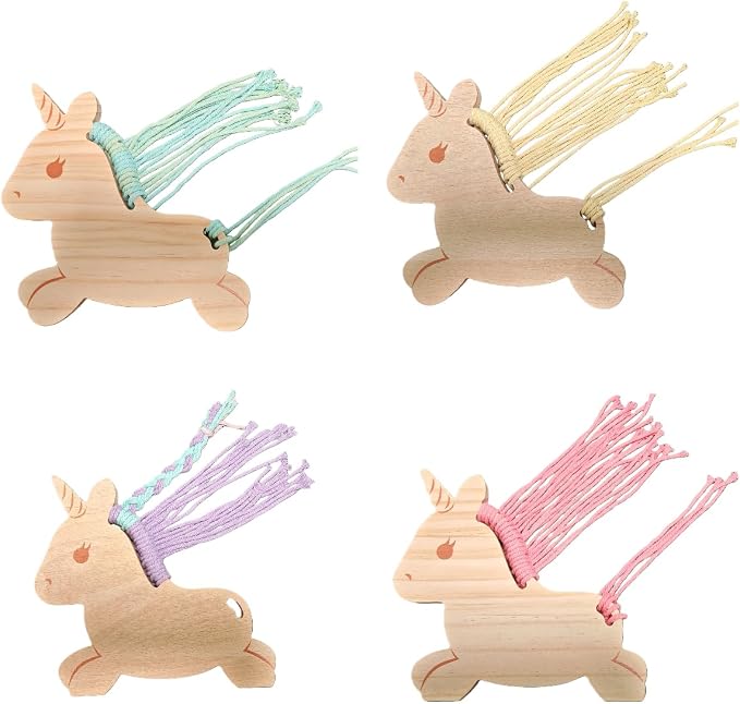 Wooden Lacing Toys for Kids DIY Toy Plane Activities Car Travel Toy Montessori Educational Learning Threading Toys for Fine Motor Skills (Rainbow Unicorn)