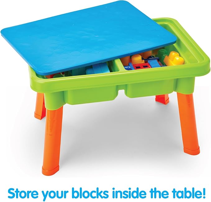 Kidoozie - Little Builders Activity Table | Flip the lid for a block-building surface, open it up for scoop-and-pour play - three sensory stations in one, Ages 2+