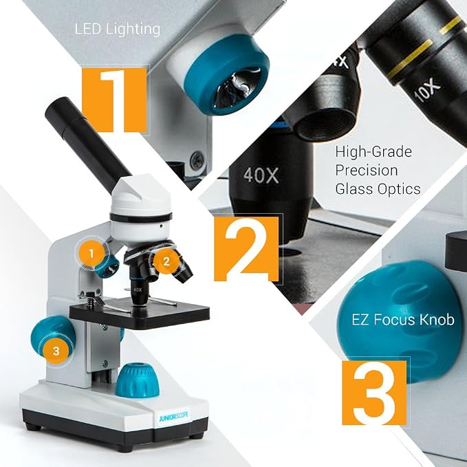 Omano Juniorscope Microscope for Kids – Microscope Kit for Kids 8+ for Science Microscope Experiments – Kids Microscope Kit that Encourage STEM Exploration – Beginner Microscope for Kids 8+