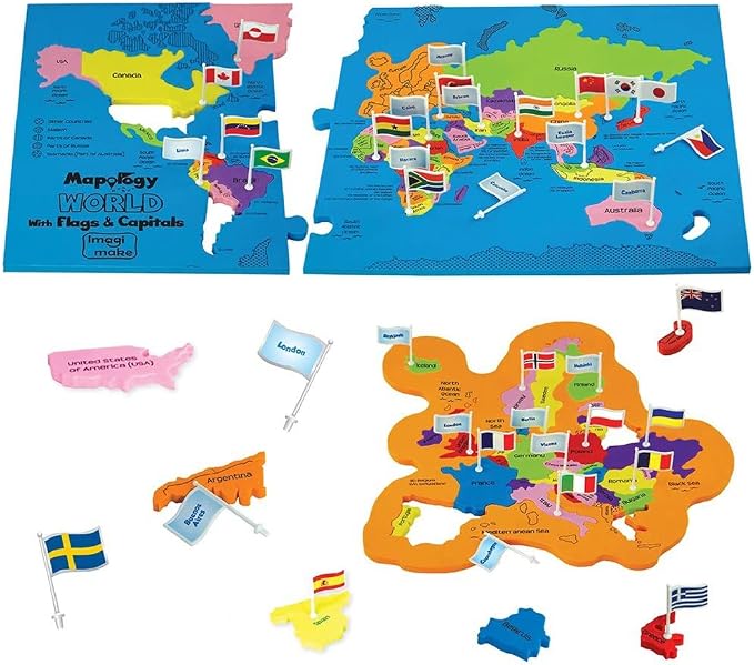 Imagimake Mapology World Map Puzzle - Includes Country Flags & Capitals | Fun Jigsaw Puzzle Kids Ages 5-8 | Educational Toys for Ages 8-13 | Geography Gifts for Girls & Boys 5, 6, 7, 8, 9, 10, 11, 12 | Fun Educational Jigsaw for Kids, Back to School Gi...