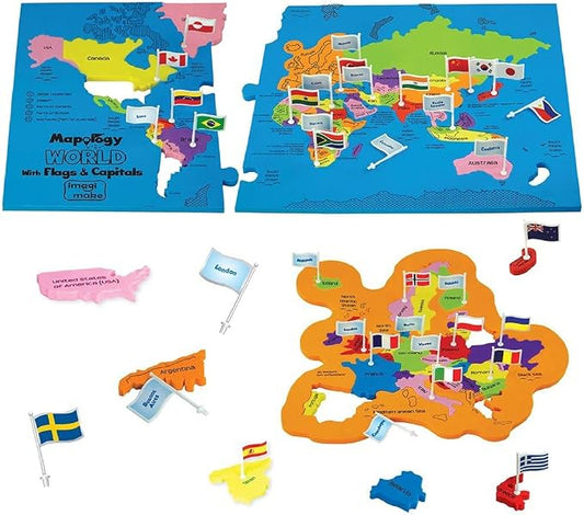 Imagimake Mapology World Map Puzzle - Includes Country Flags & Capitals | Fun Jigsaw Puzzle Kids Ages 5-8 | Educational Toys for Ages 8-13 | Geography Gifts for Girls & Boys 5, 6, 7, 8, 9, 10, 11, 12 | Fun Educational Jigsaw for Kids, Back to School Gi...