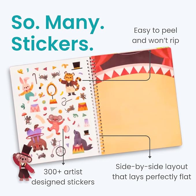Cupkin Circus Show Coloring & Sticker Activity Book | 300+ Stickers | Spiral-bound kids craft format with 8 scenes, 8 art pages, side-by-side viewing, and an easy-peel design for ages 2–8
