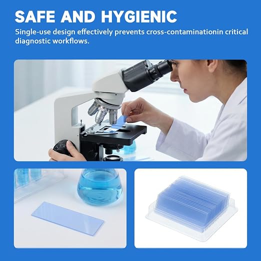 Luxshiny 100pcs Plastic Microscope Slides Kit Blank Slides 75 x 25 mm | Transparent Plastic, Disposable Use, for Urine Tests, Lab Analyses for Boys and Girls Lab Science Education Supplies