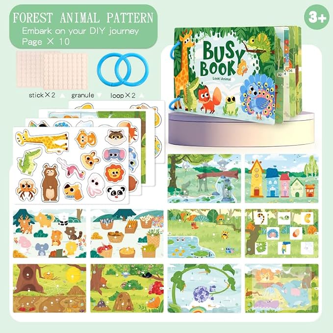 Montessori Busy Book Sorting Toys for Toddlers 2-4, Quiet Book Educational Preschool Learning Activities for Kids, Sensory Fine Motor Matching Games for 3 Year Old Boys Girls Gifts（Green）