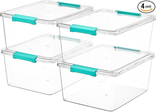 Vtopmart 4 Pack 12 Qt Clear Craft Storage Bins with Lids and Latches | Stackable Plastic Storage Box for Art & Craft Supplies, Paper, Toys, BPA-Free Containers for Organizing