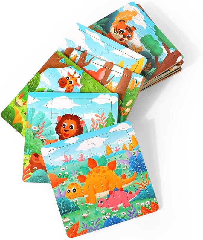 GRINNNIE Jigsaw Puzzle for Toddlers 3 4 5 Years Old, Montessori 12 PCS Wooedn Forest Animal Puzzles, Portable Size Puzzle Preschool Learning Toys for Travel or Car, Birthday Gift for Boys and Girls
