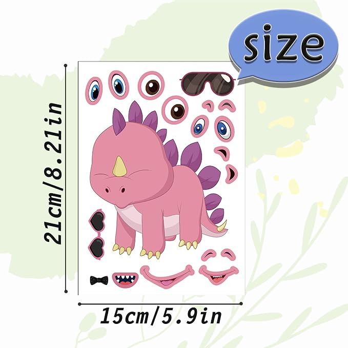 24 Sheets Make a Face Dinosaur Stickers for Boys Kids Party Favors | Make Your Own Dinosaur Stickers Birthday Decorations Supplies, Toddlers Crafts Activities Gifts Goodie Bags Stuffers Games