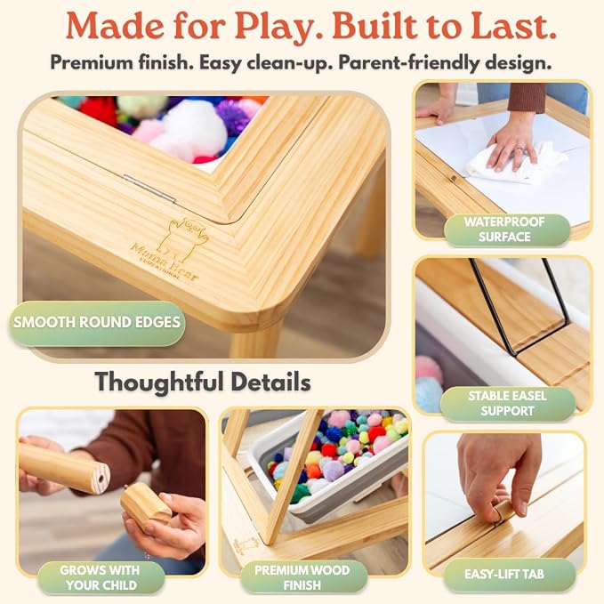 Montessori Sensory Table & Art Easel for Kids & Toddlers | Folding Extendable Legs & Storage Bins, Magnetic Boards & Tiles, Light Box Included | Space-Saving Indoor/Outdoor Play