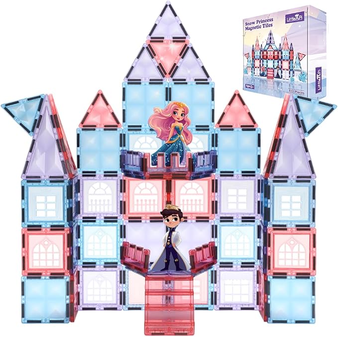 Little Pi Frozen Magnetic Tiles 3 Year Old Girl Gifts 5 Year Old 4 Year Old Girl Birthday Gifts Princess Toys Magnet Tiles Building Blocks Castle Age 3 4 5 6 7 8