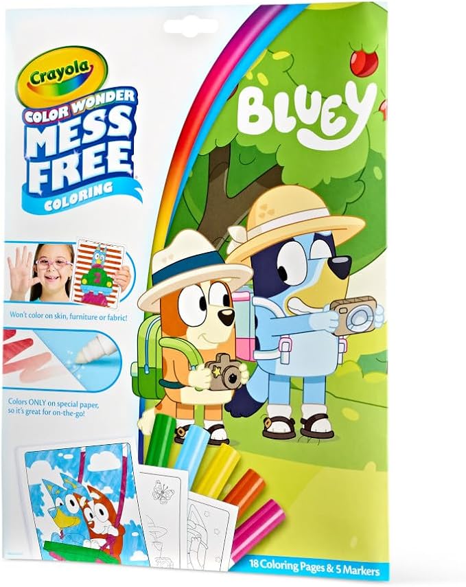 Crayola Bluey Color Wonder Coloring Set, 18 Mess Free Toddler Coloring Pages & 5 Markers, Bluey Activity Set for Kids, Gift for Toddlers, Ages 3+