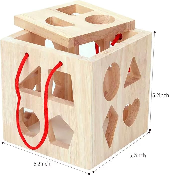 QZMTOY Shape Sorter Toys with 19 Shape Blocks, Classic Wooden Toys for Toddlers Kids, Gift for Girls Boys 2-4 (Natural Solid Wood)