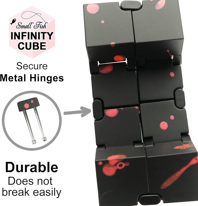 Fidget Cube for Kids & Adults, Built-in Metal Never Ending Infinity Cube | Cool EDC Gadgets, Sensory Fidget Toy for Claming and Stress Relief, Gift for Adults Kids with Autism,and ADHD (Black-Red)