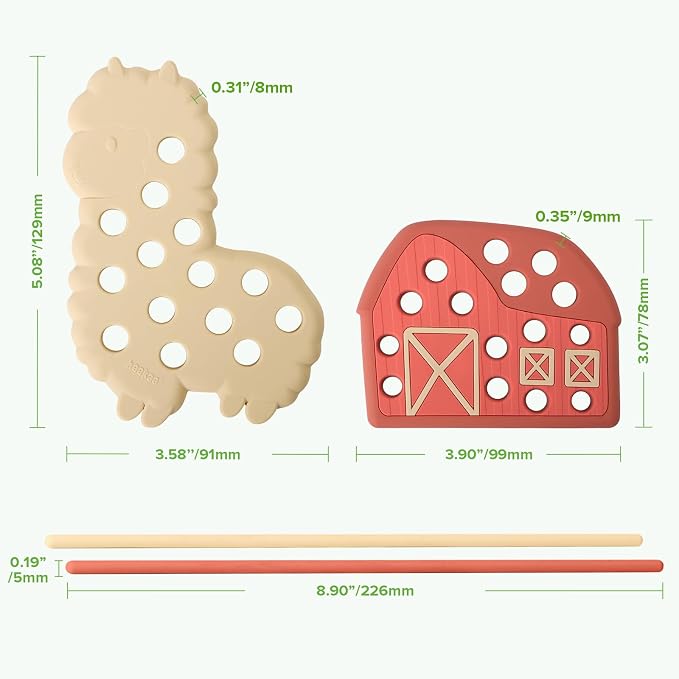 haakaa Alfie Alpaca Silicone Lacing Toy for Toddlers Ages 2+ | BPA-Free Silicone Threading Toy, Fine Motor Skills Play, Quiet Travel Activity with Alpaca, Barn & 4 Laces