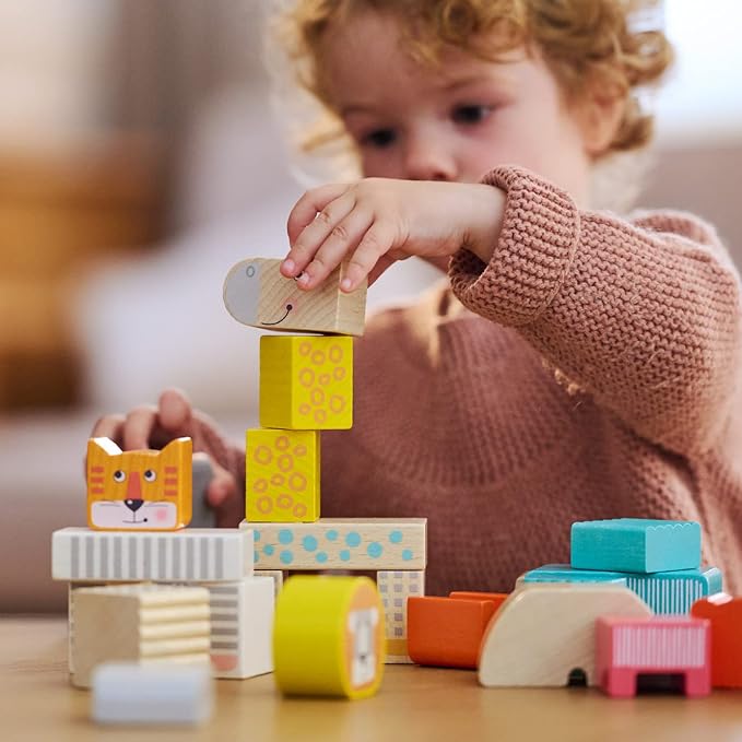 HABA Wooden Building Blocks Animal Parade - 25 Piece Wooden Toddler Toy Set for Ages 1-3 - Stacking Toys & Wood Blocks for Kids 2-4 Years, Made in Germany