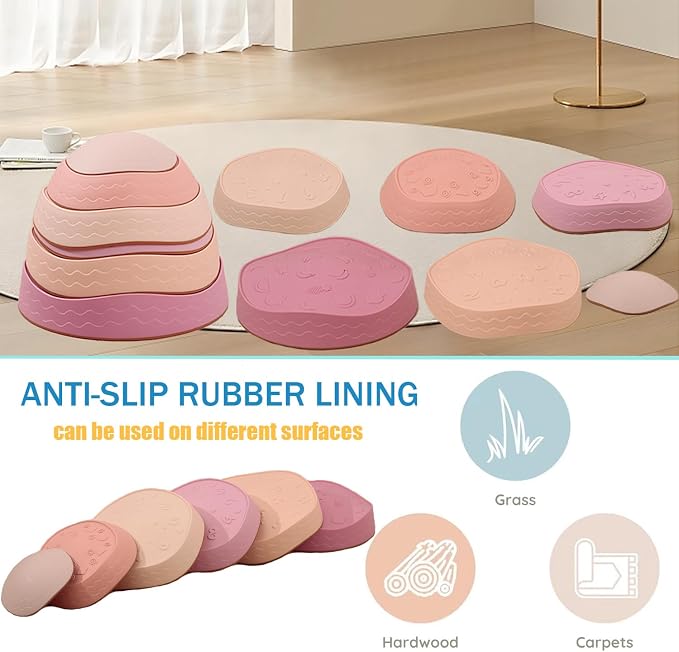 Fanboxk Stepping Stones for Kids,Non-Slip Toddler Sensory Toy | Sensory Balance Stepping Stones for Promoting Toddler Balance Coordination Skills,Up to 220 LBS for Indoors or Outdoors Play