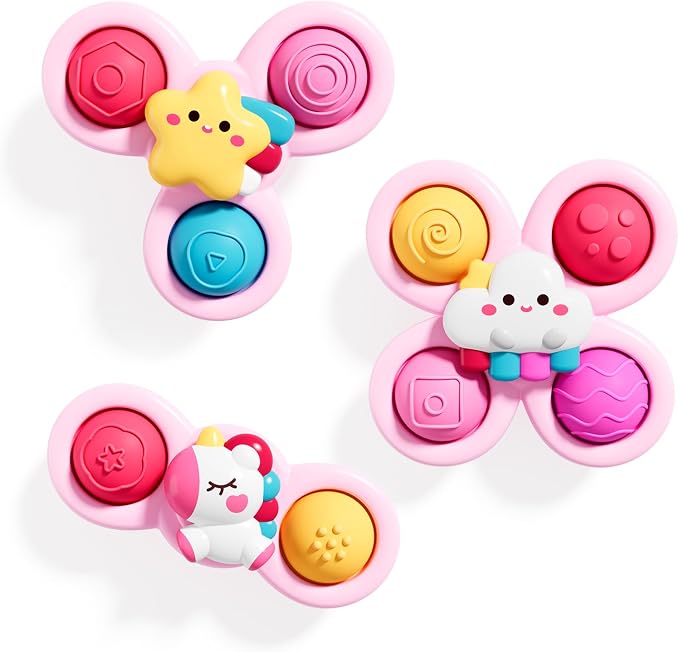 Pop Suction Cup Spinner Airplane Travel Toys for 1 Year Old Boy Girl | Novelty Spinning Tops Infant 12 18 Months,1 2 Year Old Boy Birthday Gift for Toddlers ,Sensory Baby Bath Toy Kids Ages 1-3