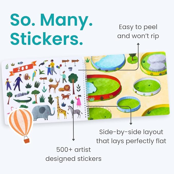 Cupkin All Around Town Coloring & Sticker Activity Book | 500+ Stickers | Spiral-bound kids craft format with 12 scenes, 12 art pages, side-by-side viewing, and an easy-peel design for ages 2–8