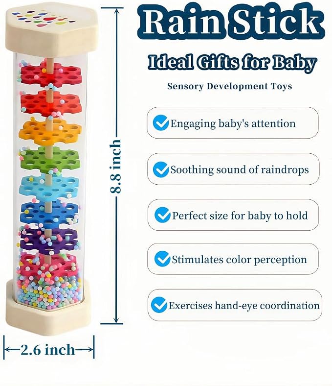 Oneshow Rain Stick for Kids, Wooden Montessori Toys for Baby 12-36 Months | Musical Toys Rattle Sensory Development, Rain Maker Toy Gifts for 12 Month Old Newborn Boys Girls Toddlers 8.8"