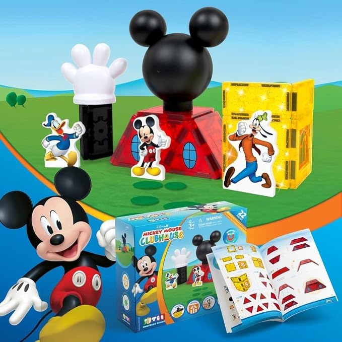 Tytan Official Disney Junior Mickey Mouse Clubhouse Magnetic Tile Set – 22-Piece STEAM Toy with Character Tiles, Mickey Head & Hand – Educational Building Fun for Kids Ages 3+