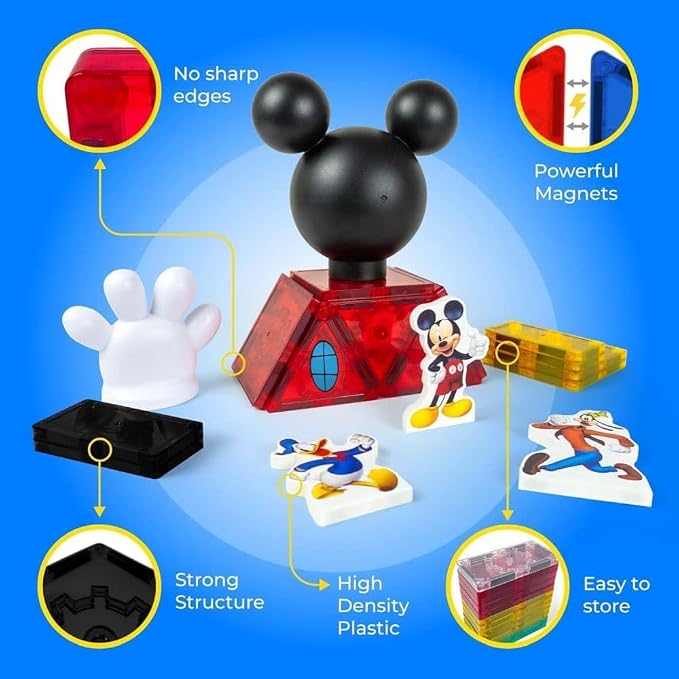 Tytan Official Disney Junior Mickey Mouse Clubhouse Magnetic Tile Set – 22-Piece STEAM Toy with Character Tiles, Mickey Head & Hand – Educational Building Fun for Kids Ages 3+