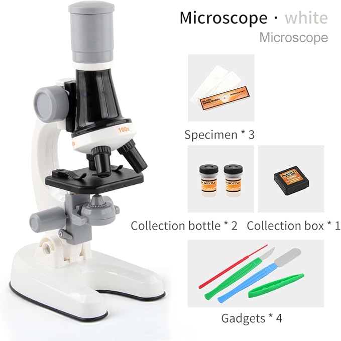 Student Microscope for Kids 4-15 School Homeschool Lab with Slide Set | 100-1200X high magnification optical lens, full specimen slide kit, portable for classroom teaching & home biology study
