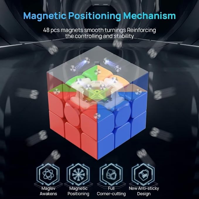 Magnetic 3x3 Speed Cube Stickerless for Kids & Adults, Competition Cube | 24 magnets with smooth turning and excellent corner cutting. Built for speedcubing, practice, competition and daily solving.