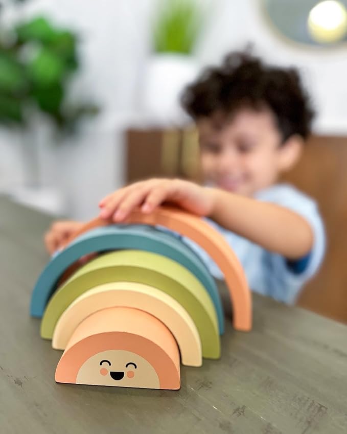 Pearhead Wooden Arch Rainbow Stacking Toy, Montessori Baby Stacker | Neutral Rainbow Arches, Sorting And Balancing Play, Fine Motor Practice, Nursery Decor, Baby Toddler Toys, Ages 12M+
